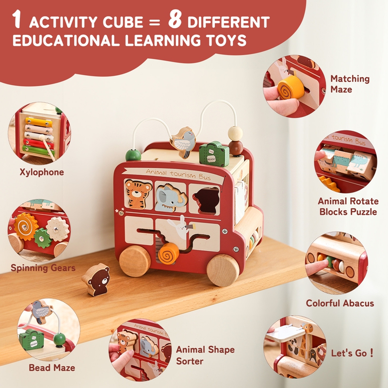 Kids Education Name - Autobús de madera de juguete con
