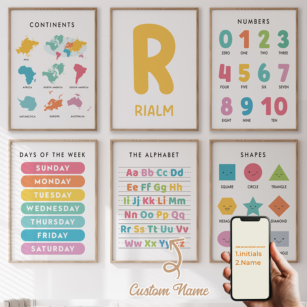 Kids Education Name - 6 Piezas de Arte Mural Educativo