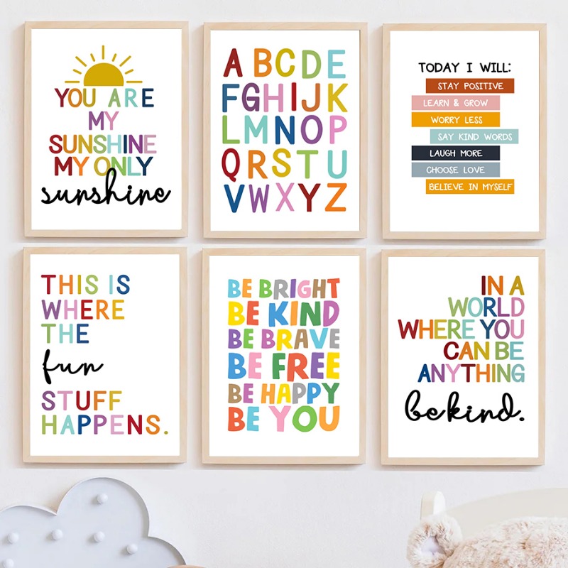 Kids No Education - Póster educativo en inglés, alfabeto, números,